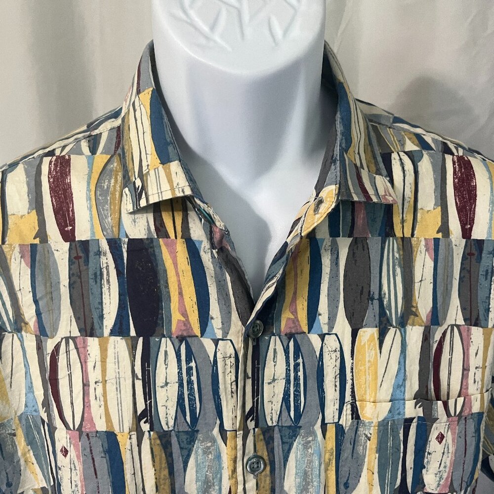 🌺 Tori Richard Men’s Medium Hawaiian Shirt Surfboard Print Multicolor Aloha S/S